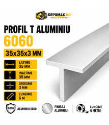 Profil T aluminiu 35 x 35 x 3 mm, 6 metri